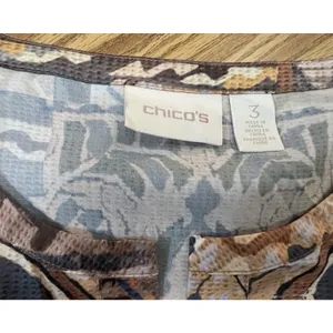 Chico's Women’s xl Aztec Brown Print Gold silky tie sleeves career Tribal Size 3 thumbnail 3