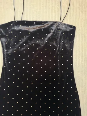 H&M Conscious Black Velvet Rhinestone Mini Dress XS thumbnail 5
