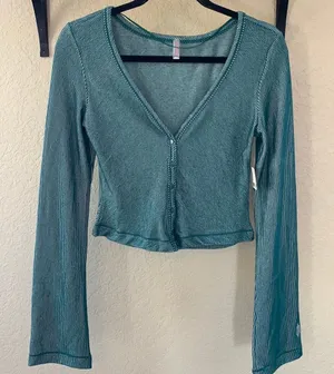 Free People Movement green striped soft top thumbnail 1