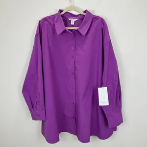 Athleta Oversized Poplin Top Button Up Shirt Relaxed Athleisure Purple 3X NWT thumbnail 5