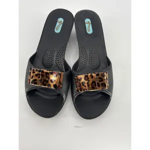 Oka-B Leopard‎ Bow Wedge Sandals Womens 6 Black Slides Shoes Made in USA thumbnail 6