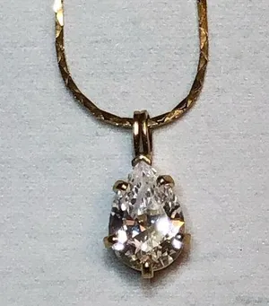 Large Clear Solitaire Pendant CZ w/ gold tone Necklace thumbnail 1