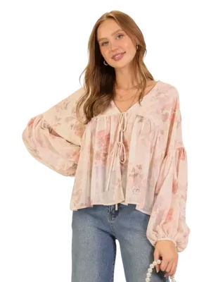 NEW With Tag Altar’d State Long Sleeve Floral Chiffon Top Blouse Shirt XS thumbnail 1