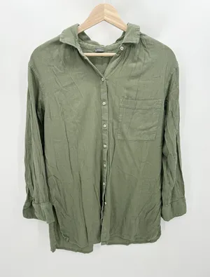 Aerie Women XS Green Long Sleeve Button Front‎ Cotton Blend Shirt G24 thumbnail 1