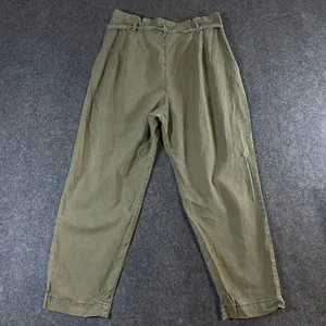 Abercrombie & Fitch Olive Green Linen Blend Pleated Tapered Pants Size L thumbnail 2