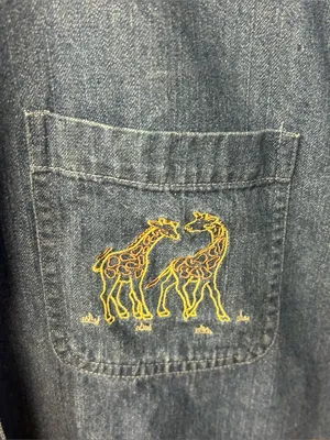 VTG Christopher&Banks Noah's Ark Themed Embroidered Short Sleeve Denim Shirt: XL thumbnail 3