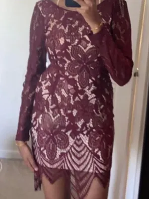 Burgundy wine lace long sleeve dress Sz medium thumbnail 1