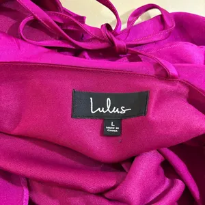 Lulus Fuchsia Pink Satin Ruffle Mini Dress Bell Sleeve Size L NWT Party Dress thumbnail 5