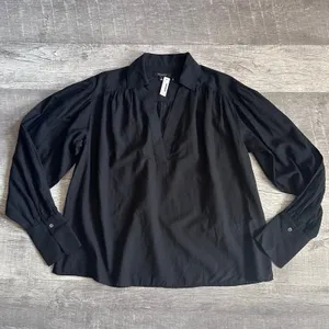 Madewell NEW Easy Long Sleeve Popover Shirt Womens S Black Collared Split Neck thumbnail 2