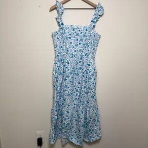 Draper James Women Midi Dress XXL Blue Floral Smocked Cottage Flutter‎ Sleeve thumbnail 4