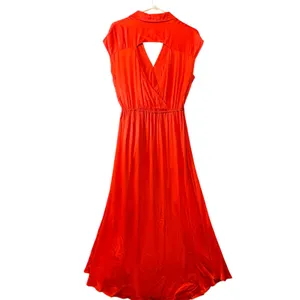 Anthropologie Maeve Open Back Satin Wrap Midi Dress Orange Size Small Summer‎ thumbnail 6