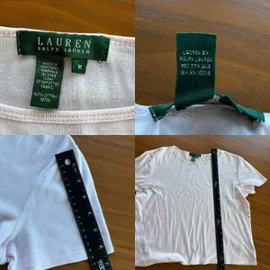 2000s Vintage Lauren Ralph Lauren Pink Cotton Baby Tee Rhinestone Logo‎ Medium thumbnail 7