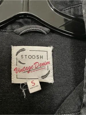 Stoosh Black Denim Shirt Jacket Womens Small Butterfly Print Oversized Button Up Cotton thumbnail 2