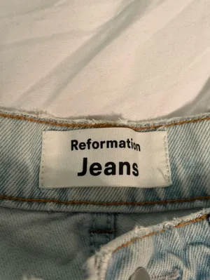 Reformation Jeans Cynthia High Rise Straight Leg Patch Jeans in Tahoe Wash thumbnail 5
