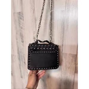 Black Studded Mini Crossbody Bag Chain Strap Punk Rock Studded Purse thumbnail 3