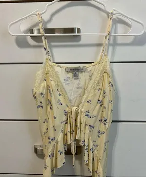 Urban Outfitters Cream Floral Tie Front Top thumbnail 2