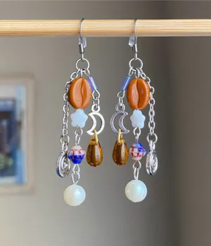quality Czech glass beads mix dangle earrings💐☕️🍃MIDNIGHT COFFEE🌉 thumbnail 1
