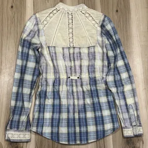 Free People Plaid Lace Button Up Shirt Top Women’s 2 thumbnail 4