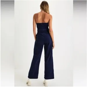 Lulu’s‎ Corduroy navy blue Strapless Jumpsuit size small NWT thumbnail 2