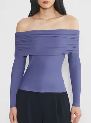 Wilfred Aritzia Lavinia Off-The-Shoulder Top Blue Size S NWT thumbnail 1
