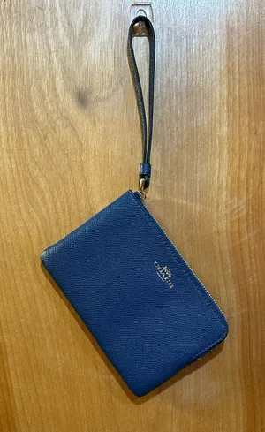 Coach Blue Crossgrain Leather Corner Zip Wristlet Wallet F58032 thumbnail 1