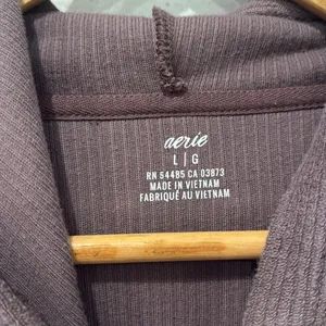 Aerie Chocolate Brown Corded Rib Knit Hoodie Size Large thumbnail 3