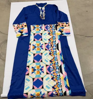 Vintage Geometric Abstract Print Maxi Dress Blue Ruffle Snap Front Long Sleeve thumbnail 1