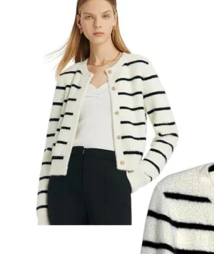 Goelia Eco-Friendly Mink Knitted Striped Cardigan Cream Black Gold Medium thumbnail 1