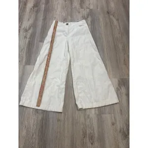 Zara Womens White Cotton Linen Blend Wide Leg High Rise Pants Size M 28 thumbnail 6