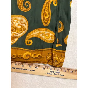 Farm Rio x‎ Anthropologie Printed Wide-Leg Pants Green Gold Paisley silky flowy thumbnail 7