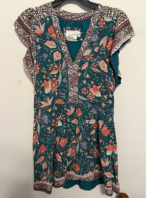 Anthropologie Zenia Floral Mini Shift Dress Size Small Boho Peasant Festival thumbnail 1