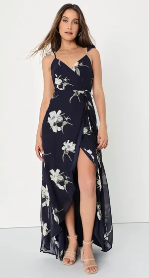 Lulu’s navy floral wrap maxi dress thumbnail 1