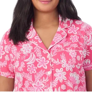 Cuddl Duds Pink Tropical Floral Pajama Top Size Medium Cotton Modal Button Front thumbnail 2
