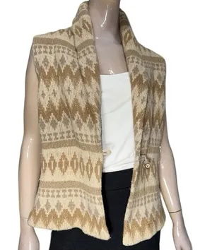 Ralph Lauren Women’s Size M Southwestern Aztec Cream Tan Horn Wool Sweater Vest thumbnail 1