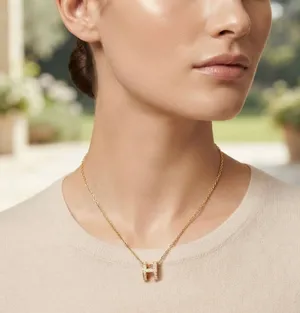 Women's Unbranded Gold Tone H Initial Necklace with Clear Stones, One Size thumbnail 1