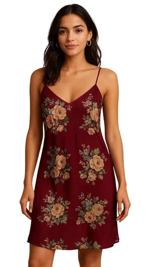 Kathryn Floral Satin Burgundy Mini‎ Slip Dress vintage Lingerie Approx Sz s thumbnail 1