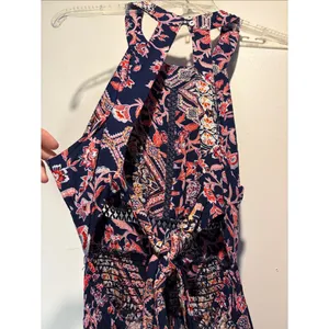 Abel the Label Anthropologie Vienna Halter Floral Maxi Dress Blue Pink Size S thumbnail 9