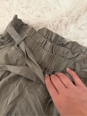 Olive Green Paper Bag Wide Leg Pants Medium Elastic Waist Tie Front thumbnail 3