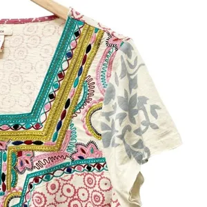 Sundance World Citizen Patchwork Crochet Detail Short Sleeve Top Size Medium thumbnail 4