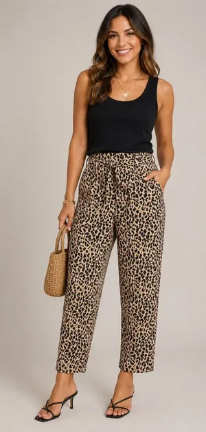 Zara High Waisted Leopard Print Belted Trousers/Pants Size M thumbnail 1
