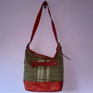 Coach 19918 Legacy Signature Stripe Duffle Bag Red thumbnail 6