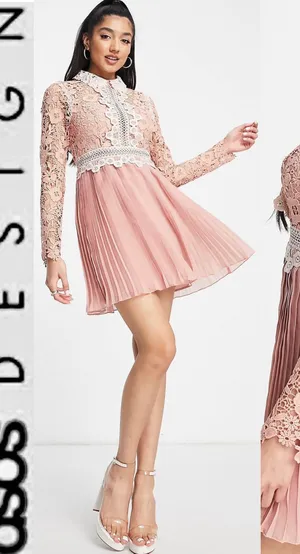 ASOS DESIGN rose Victorian-inspired Pleated Lace Dream Mini Dress 6 thumbnail 1