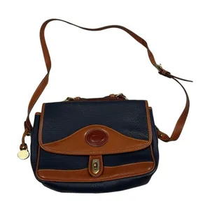 Vintage Dooney & Bourke Leather Carrier Navy Blue Crossbody Purse Turn Key Lock thumbnail 1