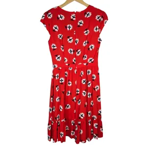 J. Crew Cerise Ruffle Red Floral Faux Wrap Ruffle Dress L4277 Size 4 Tall thumbnail 2