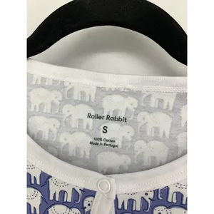 Roller Rabbit Women's Small Pajama Henley Top Blue White Elephant Print thumbnail 3