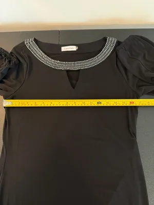 Calvin Klein‎ Black Long Sleeve Dress with Rhinestone Collar and Keyhole Detail thumbnail 5