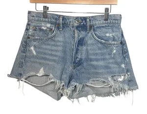 Agolde Light Blue Distressed Denim Jean Shorts thumbnail 1