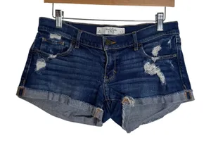 Abercrombie & Fitch Women's Distressed Denim Shorts Dark Wash Size 4 thumbnail 1