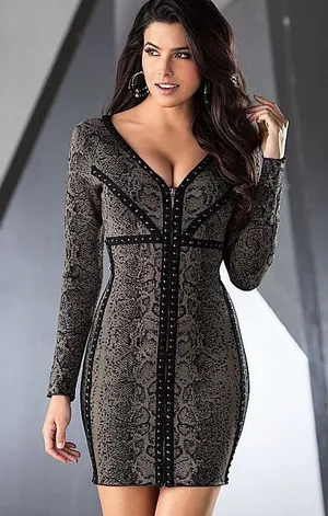 CACHE Black Studded Snake Print Bodycon Sheath Dress thumbnail 1