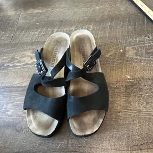 Mephisto Hannel Black Nubuck Leather Cork Footbed Slide Sandals Womens 38 thumbnail 2